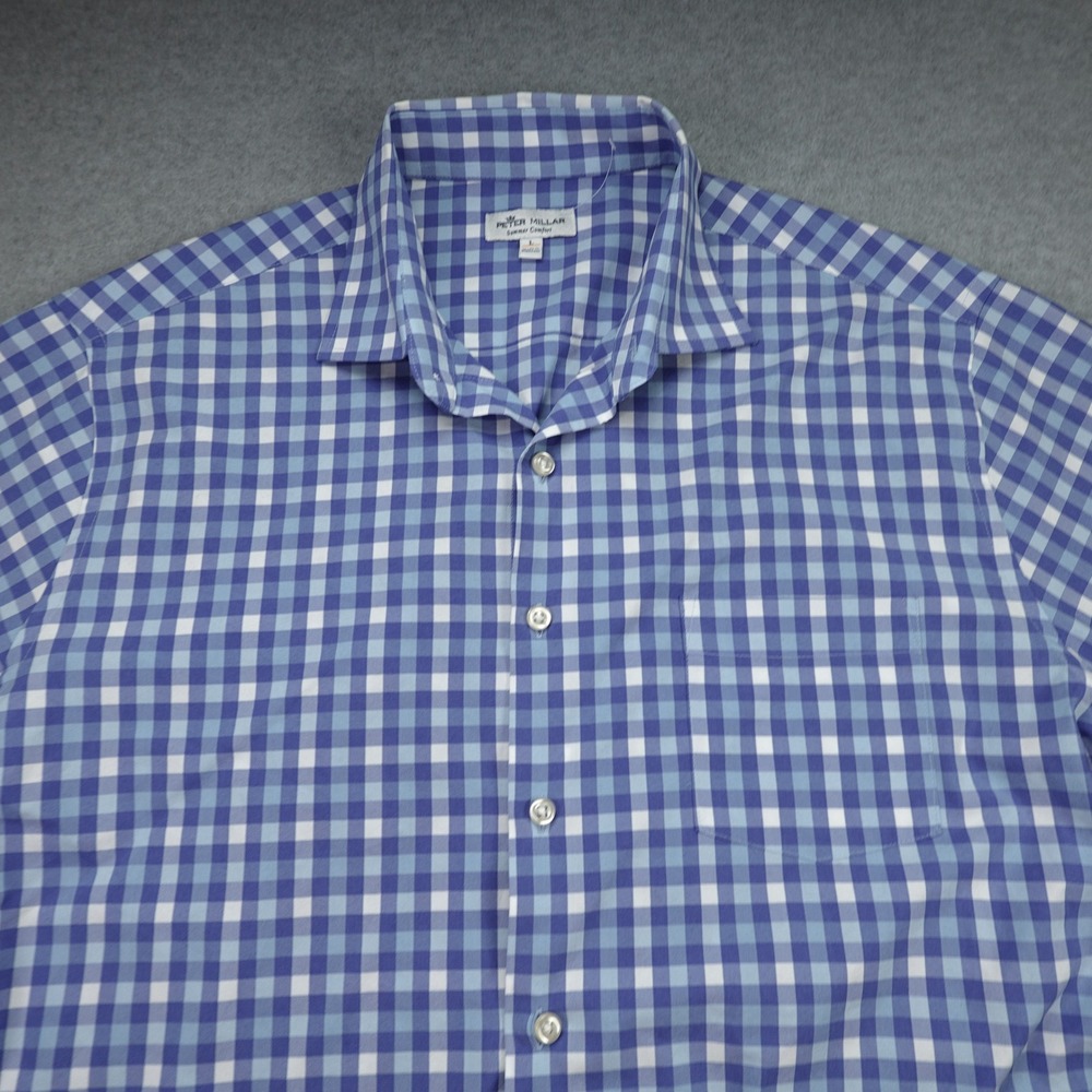 Peter Millar Shirt Mens Large Blue Gingham Summer Comfort Button Front Preppy - Picture 2 of 15